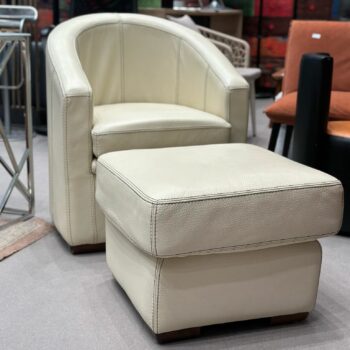 Fauteuil d'appoint club en cuir + repose pied (pouf)