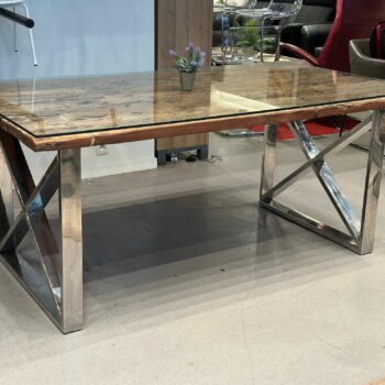 Table à manger design en bois massif avec verre dessus