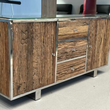 Buffet/Dressoir design en bois massif avec verre dessus - SLEEPERWOOD