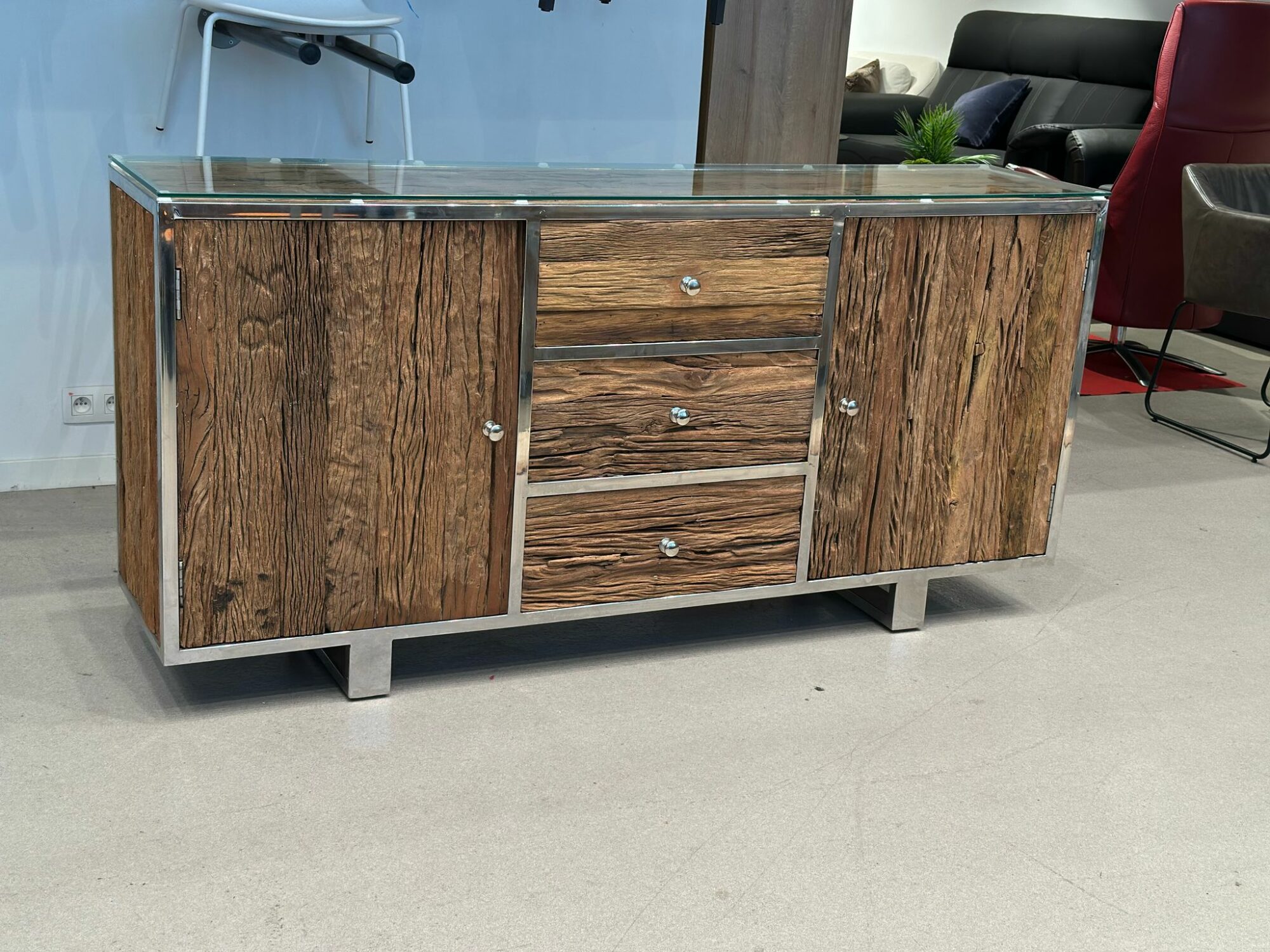 Buffet/Dressoir design en bois massif avec verre dessus - SLEEPERWOOD - Image 4