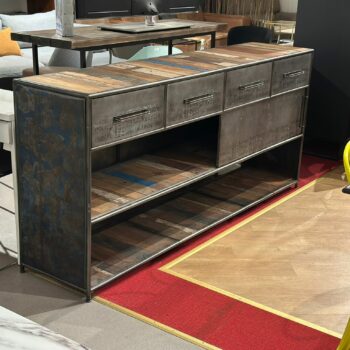 Buffet style industriel avec 4 tiroirs et porte coulissante