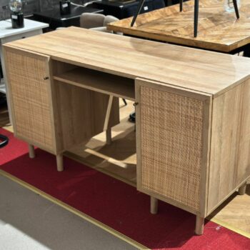 Bureau en bois et rotin
