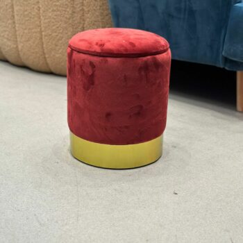 Pouf d'appoint en velours bordeaux avec espace de rangement
