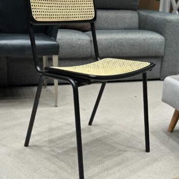 4x Chaises salle à manger noir et rotin