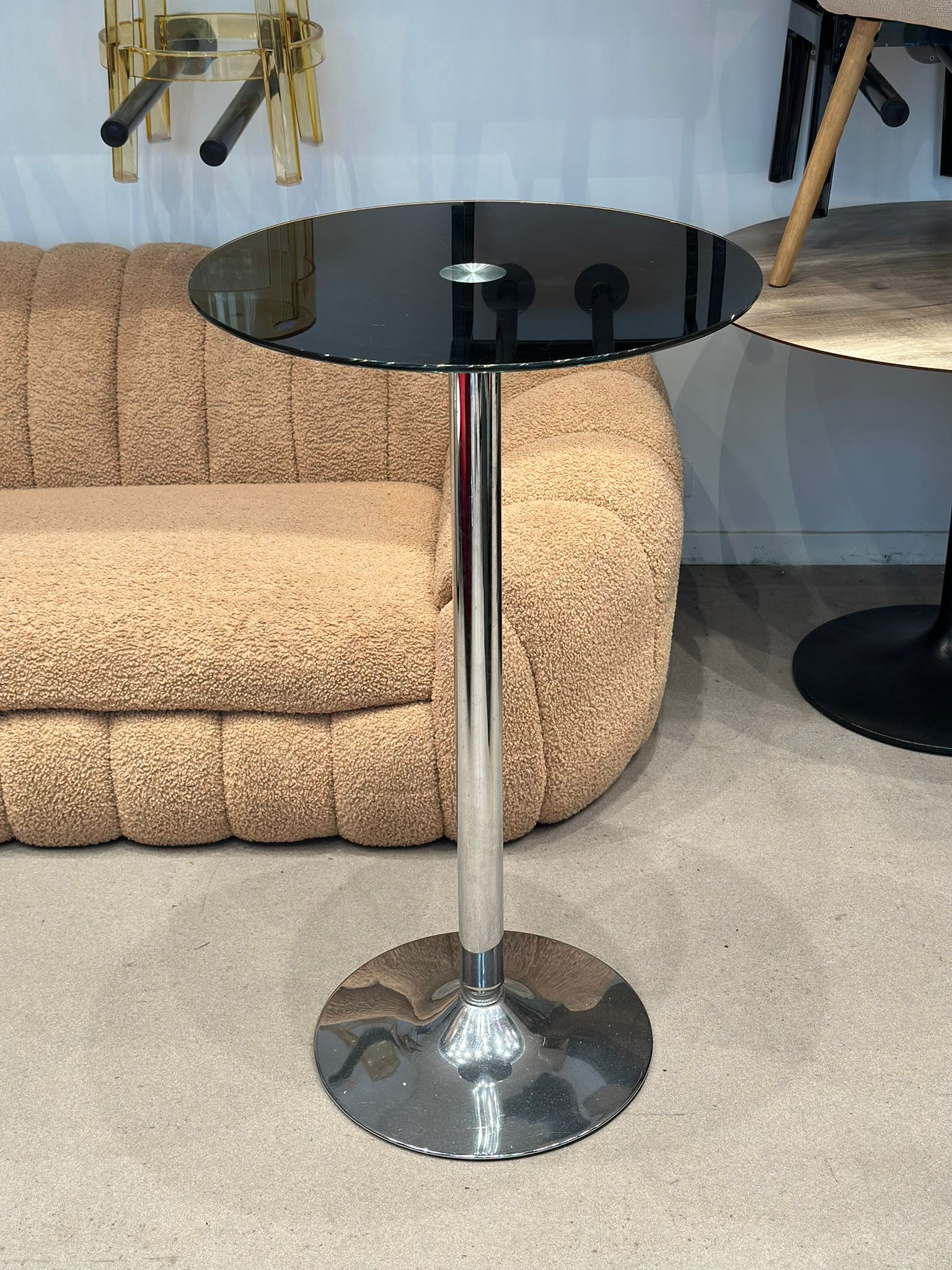 Table haute / mange debout en verre trempé noir