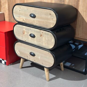 Table de chevet style industriel avec 3 tiroirs