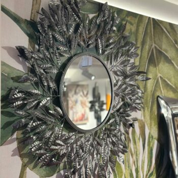Miroir rond en métal décor de feuilles