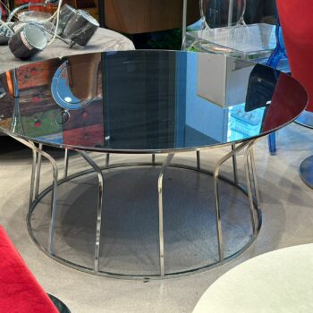 Table de salon ronde plateau en verre miroir