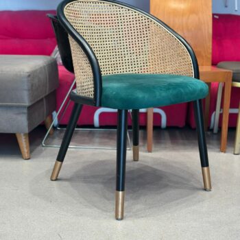 2x Chaises/Fauteuil en velours vert cannage en rotin - Maison du monde