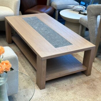 Table basse de salon rectangulaire bois/pierre