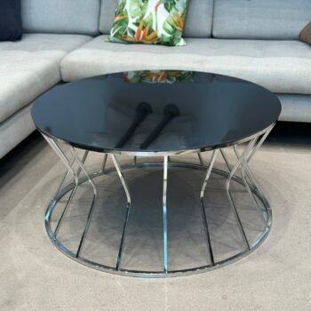Table de salon ronde plateau en verre miroir