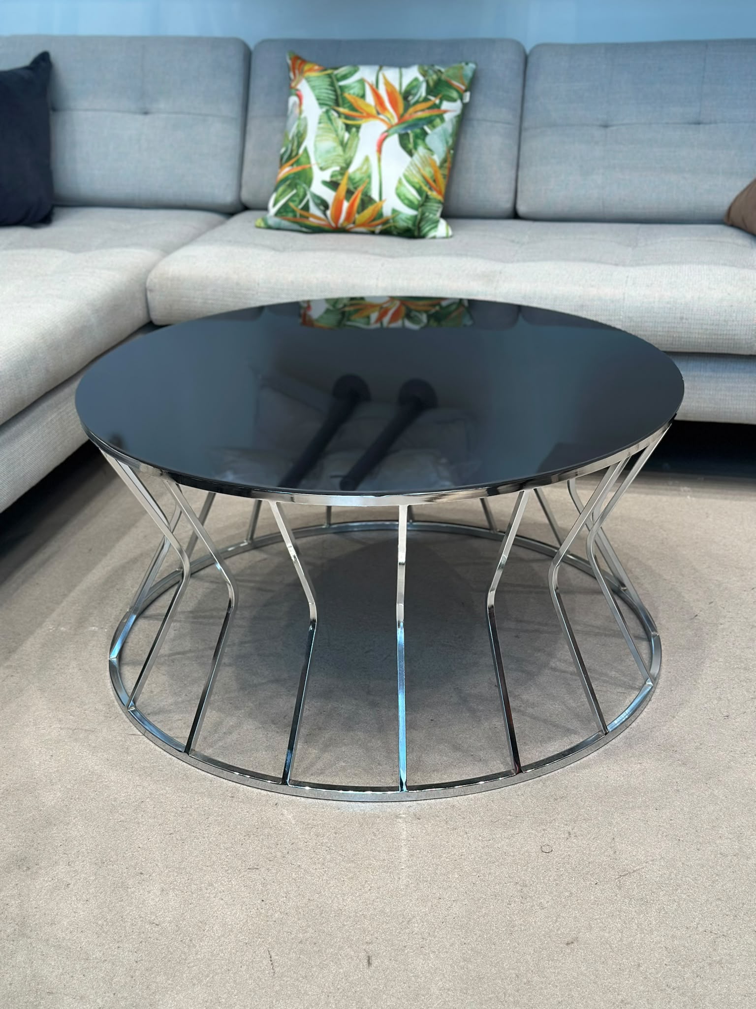 Table de salon ronde plateau en verre miroir
