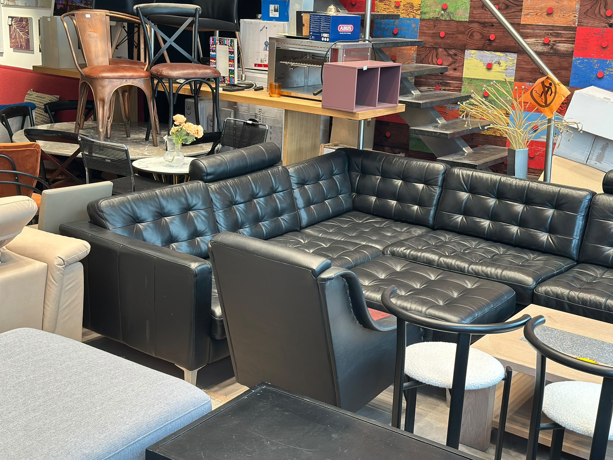 Canapé L en cuir + pouf - LANDSKRONA - Image 4