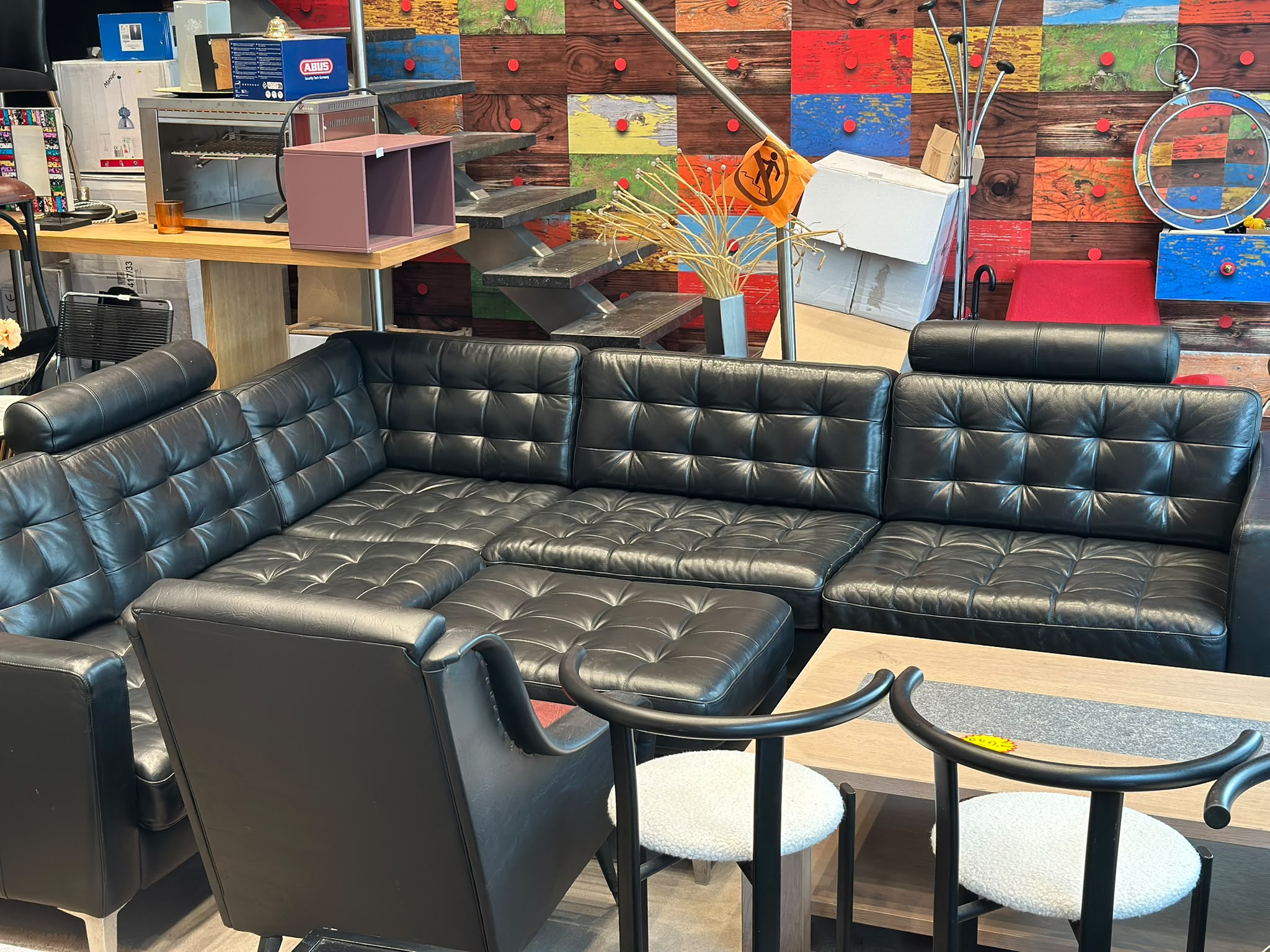 Canapé L en cuir + pouf - LANDSKRONA - Image 5