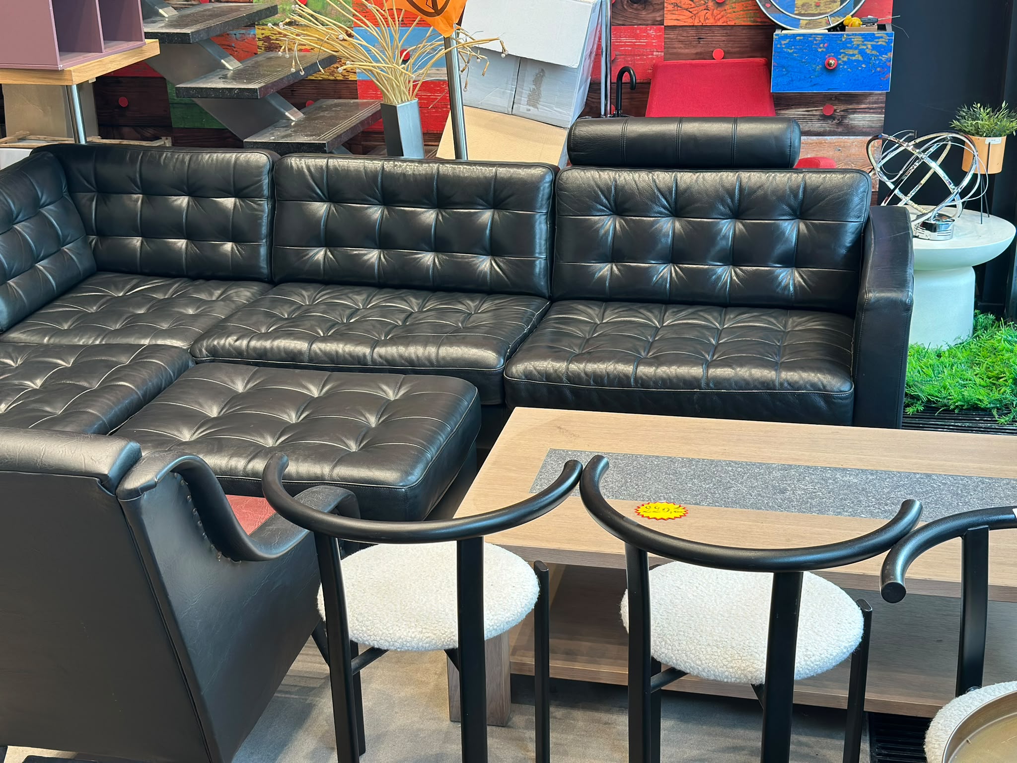 Canapé L en cuir + pouf - LANDSKRONA - Image 3
